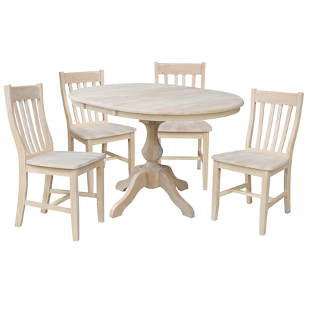 International Concepts Round 36 in Round Extension Dining Table with 4 Cafe Chairs, Unfinished, 36 W, 48 L, 30.1 in H K-36RXT-11B-C61-4
